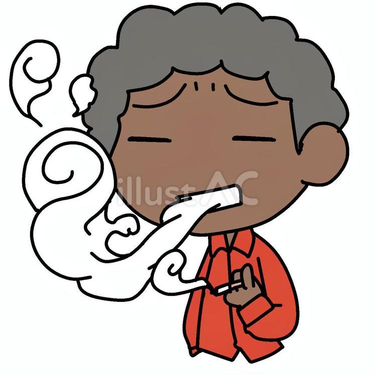 眉を寄せて煙草を吸うアフロ男性 アフロ,喫煙者,不快のイラスト素材