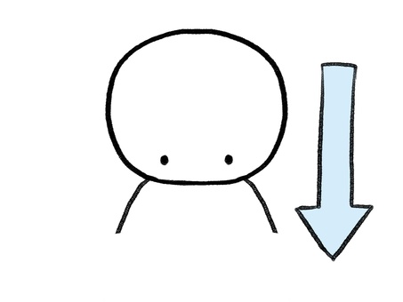 下を見る棒人間 棒人間,人物,見下ろす,down,矢印,手描き,落書き,表情,黒,シンプルのイラスト素材