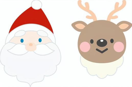 サンタクロースとトナカイ１ クリスマス,メリークリスマス,サンタクロース,トナカイ,季節,12月,デフォルメ,かわいい,シンプル,顔のイラスト素材
