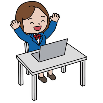 喜ぶ人 終わり,勉強,パソコン,操作,学ぶ,テクノロジー,it,オンライン,女子高生,制服のイラスト素材