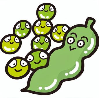 大家族 かわいい,コミカル,マンガチック,ユーモラス,野菜,エンドウのイラスト素材