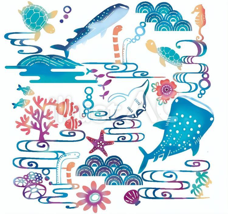 紅型　海 紅型,海,沖縄のイラスト素材