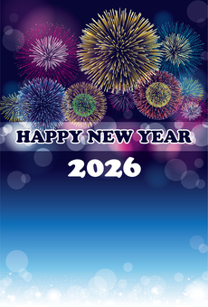 年賀状2026_花火縦 花火,年賀状,テンプレート,2026年,打ち上げ花火,正月,年賀状テンプレート,葉書,グリーティングカード,ニューイヤーのイラスト素材