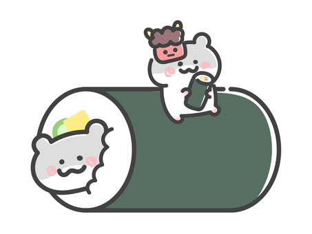 恵方巻きに乗るハムスター 節分,ハムスター,恵方巻き,巻き寿司,鬼,お面,伝統,イベント,行事,料理のイラスト素材