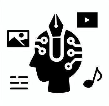 生成AIで写真や動画や文章や音楽を作成 生成ai,ジェネレーティブai,脳,ai,人工知能,写真,画像,絵,動画,映像のイラスト素材