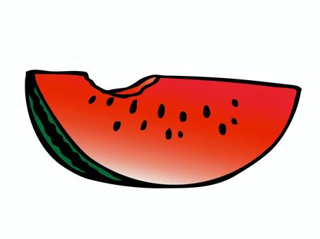 斜め横のかじった半月型スイカのイラスト