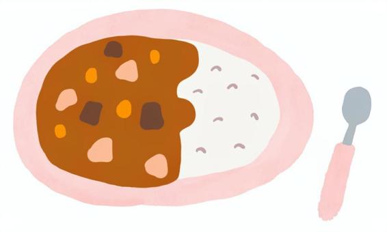 カレーライスの水彩イラスト カレーライス,カレー,ごはん,白米,にんじん,じゃがいも,ビーフ,食事,料理,食べ物のイラスト素材