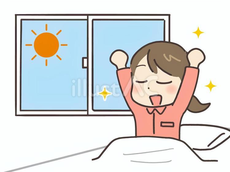 すっきりとした顔で朝起きる女性 早起き,睡眠,女性のイラスト素材