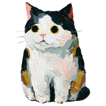 猫 三毛猫,猫,動物,生き物,厚塗り,油絵風,ガッシュ風,ゆるかわ,和風,赤白のイラスト素材