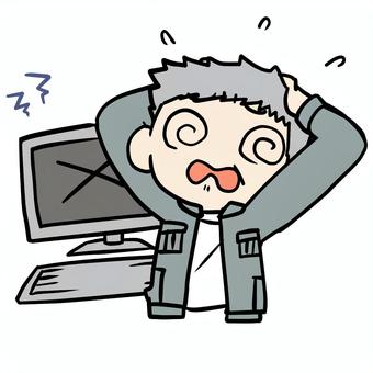 パソコンがエラーでパニックのおじいさん パソコンがエラーでパニックのおじいさん おじいさん,パソコン,エラー,パニック,焦る,デジタル,苦手,大変,やばい,壊すのイラスト素材