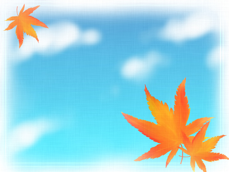 青空と赤もみじの背景イラスト 背景イラスト,紅葉,葉,朱色,青空,青色,雲,シンプルのイラスト素材