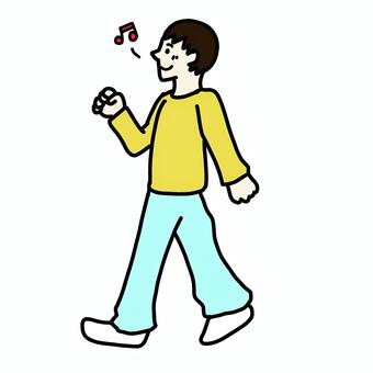 楽しいそうに歩く男性 男性,人物,シンプル,楽しい,歩く,散歩,ウォーキング,歩行,健康,音符のイラスト素材