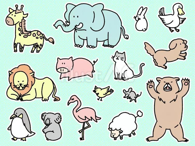 動物　黒線版 動物,かわいい,ファンシーのイラスト素材