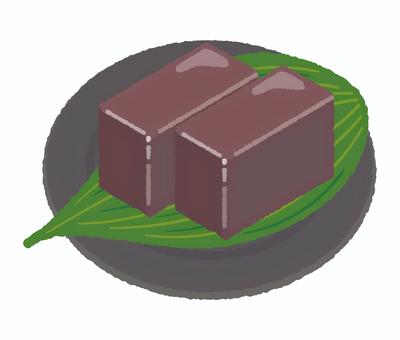 皿にのった羊かん 和菓子,スイーツ,和スイーツ,小豆,あんこ,おやつ,デザート,羊かん,水ようかん,茶菓子のイラスト素材