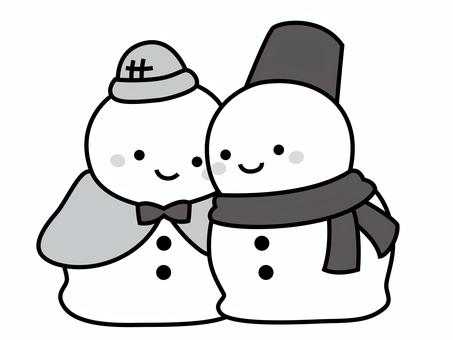 雪だるまが仲良く寄り添う冬イラスト、単色 雪だるまが仲良く寄り添う冬イラスト、単色 冬,雪,雪だるまのイラスト素材