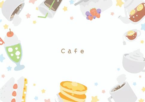かわいいカフェメニューのフレームイラスト フレーム,カフェ,食べ物,かわいい,コーヒー,紅茶,パンケーキ,サンドイッチ,ケーキ,クリームソーダのイラスト素材