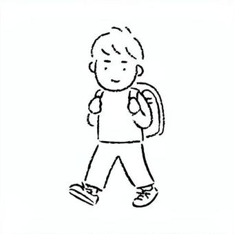 手描きの男子小学生_白黒 子供,男の子,登校,小学生,歩く,ランドセル,通学,男子,学校,教育のイラスト素材