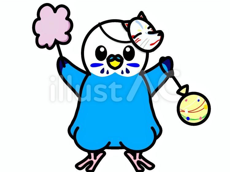 セキセイインコ　夏祭り2 セキセイインコ,鳥,動物のイラスト素材