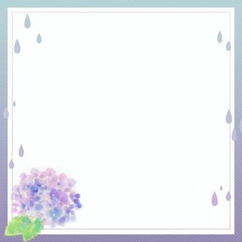 紫陽花のフレーム フレーム,正方形,紫陽花,花,梅雨,雨,紫色,水色,水彩のイラスト素材