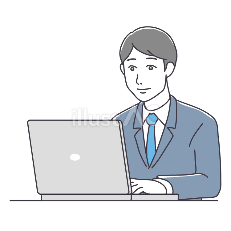 パソコンを使用するスーツ姿の男性 オフィス,ノートパソコン,パソコンのイラスト素材
