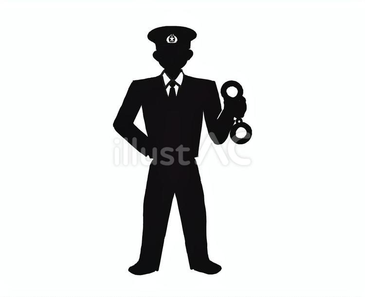 手錠を持つ警察官(シルエット) 警察官,シルエット,男性のイラスト素材
