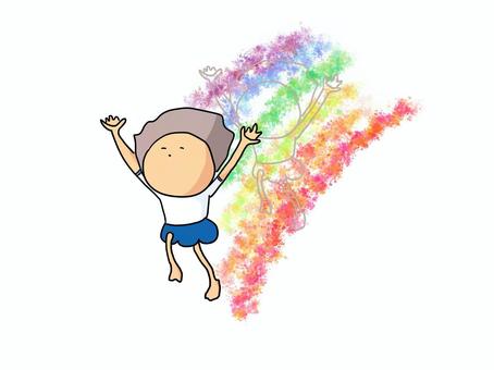 虹が走る おかっぱ 虹が走る おかっぱ 虹,走る,おかっぱ,女の子,体操服,子どものイラスト素材