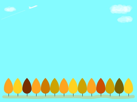 秋空と並木道 紅葉,並木,飛行機,秋,空,並木道,旅行,旅,雲,かわいいのイラスト素材