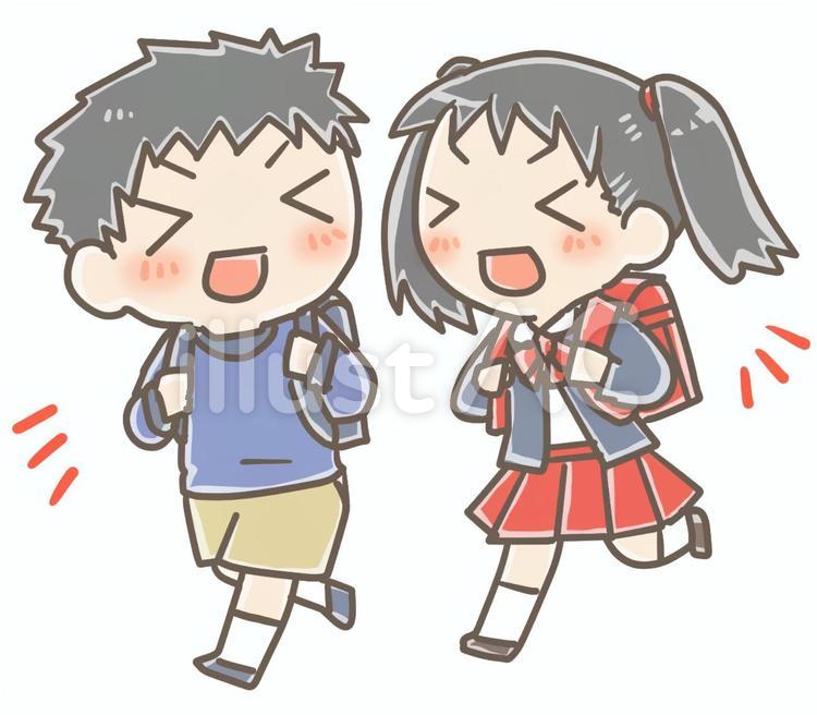 小学生男女 小学生,ランドセル,通学のイラスト素材