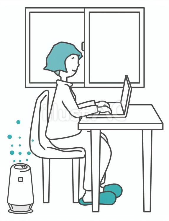 自宅で仕事をしている女性（リモート） 自宅,仕事,女性のイラスト素材