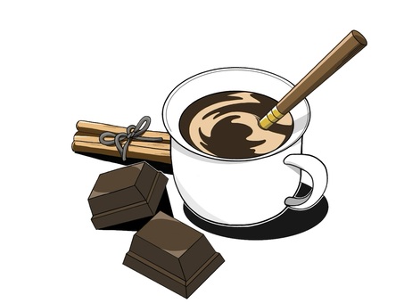 美味しいチョコレートの飲み物のココア ココア,受け皿,カカオ,チョコレート,スプーン,手書き,休憩,カフェ,喫茶店,飲み物のイラスト素材