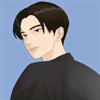 振り向きボーイ 黒髪,スーツ,青年,イケメン,漫画のイラスト素材