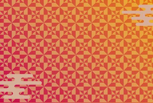 ハガキサイズ和柄 切り違い枡 赤X橙 ハガキサイズ和柄 切り違い枡 赤X橙 背景,和柄,和風,切り違い枡,レッド,オレンジ,グラデーション,かすみ,幾何学模様,伝統的のイラスト素材