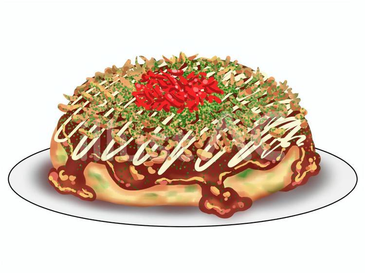 お好み焼き (お皿付き)   お好み焼き,食べ物,かつおぶしのイラスト素材
