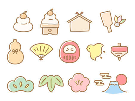 お正月 手描き かわいい年賀状 素材 お正月,正月,年賀状,１月,手描き,富士山,日の出,だるま,元旦,元日のイラスト素材