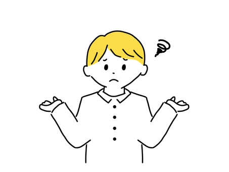 お手上げ状態の男性 困る,悩む,不満,失敗,やれやれ,お手上げ,男性,シャツ,ベクター,シンプルのイラスト素材