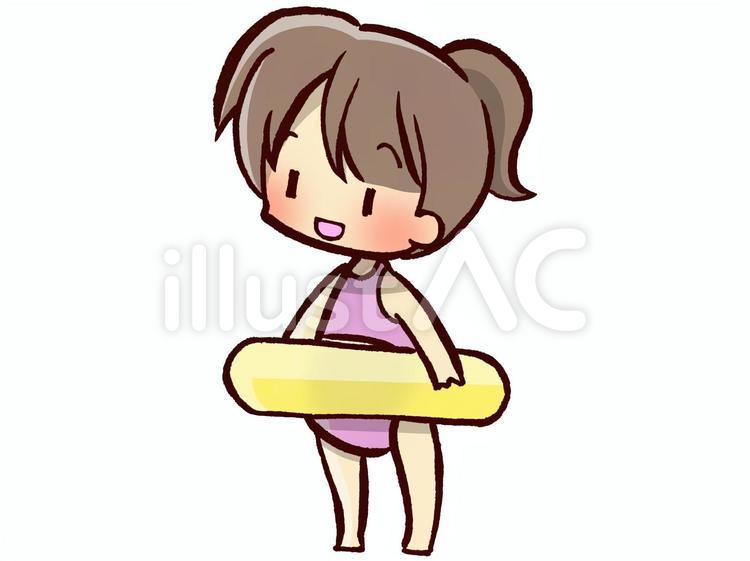 浮き輪をもった女の子210326 浮き輪,女の子,水着のイラスト素材