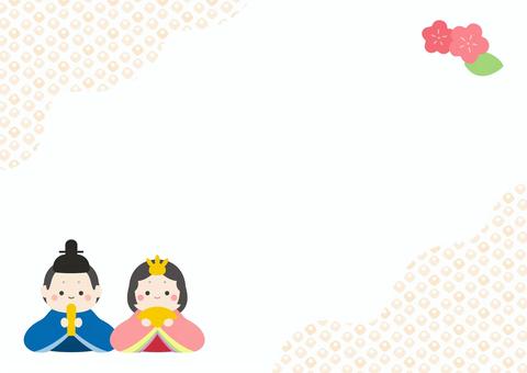 ひな祭りのひな人形と桃の花と和柄 ひなまつり,春,ひな祭り,背景,和柄,フレーム,桃の花,花,3月,枠のイラスト素材