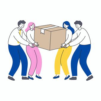 大きな段ボール箱を運ぶビジネスチーム 人物,ビジネス,男性,女性,段ボール,箱,運ぶ,協力,チーム,作業のイラスト素材