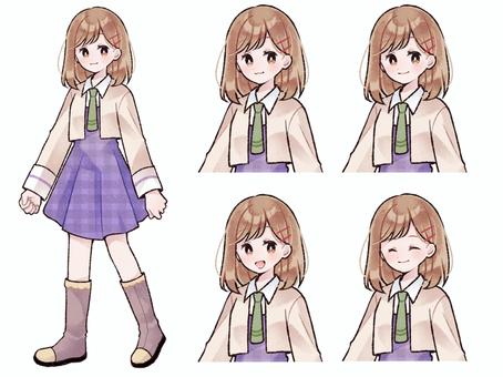 春の制服少女 立ち絵・表情セット 女の子,女子高生,学生,制服,立ち絵,バストアップ,表情,差分,セット,春のイラスト素材