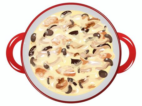 きのこのクリームシチュー（鍋）2 シチュー,きのこ,スープ,洋食,料理,しめじ,しいたけ,まいたけ,鶏肉,食べ物のイラスト素材