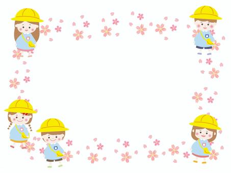 幼稚園児と桜のかわいい飾り枠 幼稚園児,イラスト,春,幼稚園,桜,子ども,かわいい,飾り枠,フレーム,男の子のイラスト素材