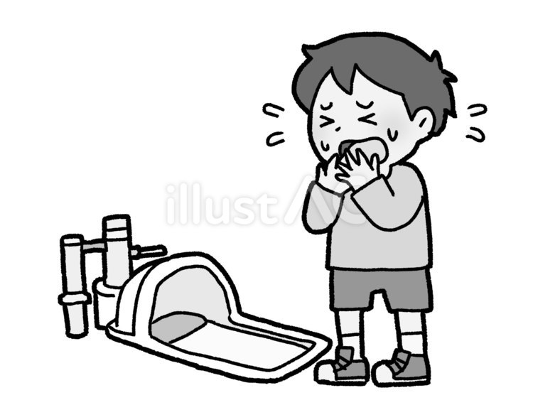 和式トイレと少年【グレースケール】 和式トイレ,お手洗い,少年のイラスト素材