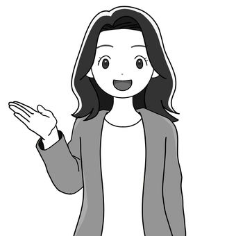 説明する女性1_白黒 学校,小学校,中学校,高校,先生,教師,講師,教諭,解説,説明のイラスト素材