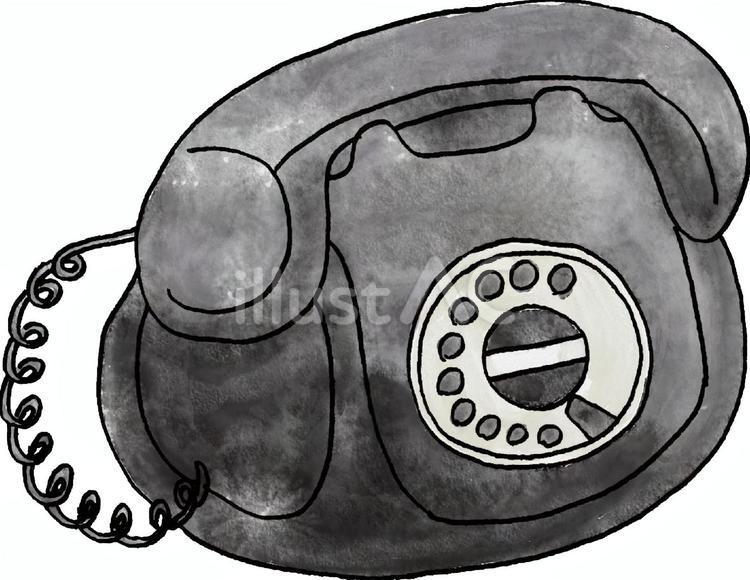 水彩でかいた昭和の黒電話 黒電話,電話,電話機のイラスト素材