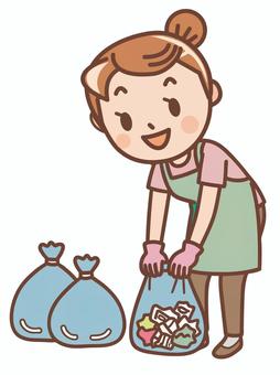 人物素材150＿ゴミをまとめる女性 掃除,年末,大掃除,片付け,整理,清掃,ゴミ,ゴミ袋,女性,人物のイラスト素材