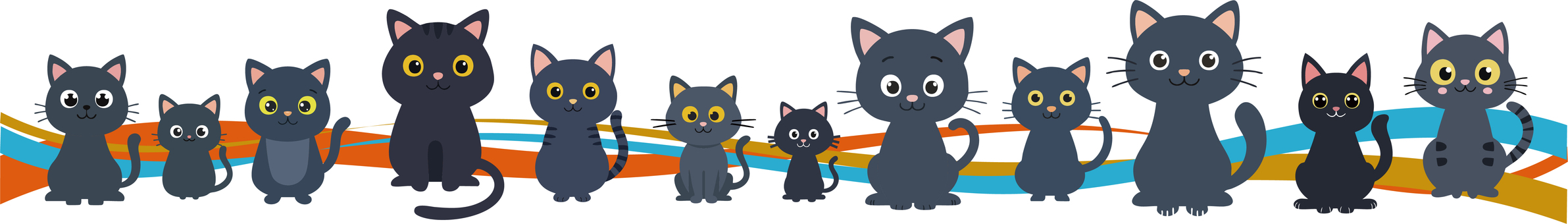 黒猫と波線の罫線 罫線,黒猫,保護猫,猫,野良猫,動物,ペットのイラスト素材