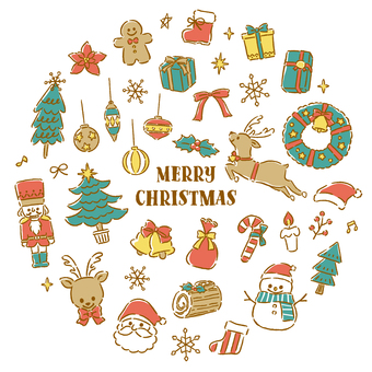 クリスマス　線画 クリスマス,冬,サンタ,フレーム,トナカイ,ツリー,線画,プレゼント,リース,星のイラスト素材