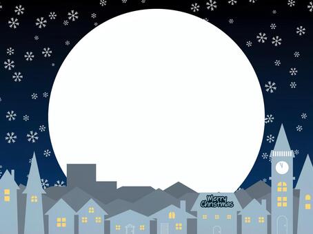 クリスマスの夜の街並み（雪） クリスマス,街並み,建物,時計台,夜空,背景,月,雪のイラスト素材