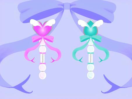 魔法のステッキ 魔法の杖,魔法,ステッキ,魔法少女,杖,魔法使い,宝石,ハート,雫,リボンのイラスト素材