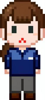 ドット絵の青服の女性従業員です。 ドット絵,制服,シンプル,ジャケット,従業員,オフィス,勤務,現場,ワークスタイル,ビジネスウェアのイラスト素材